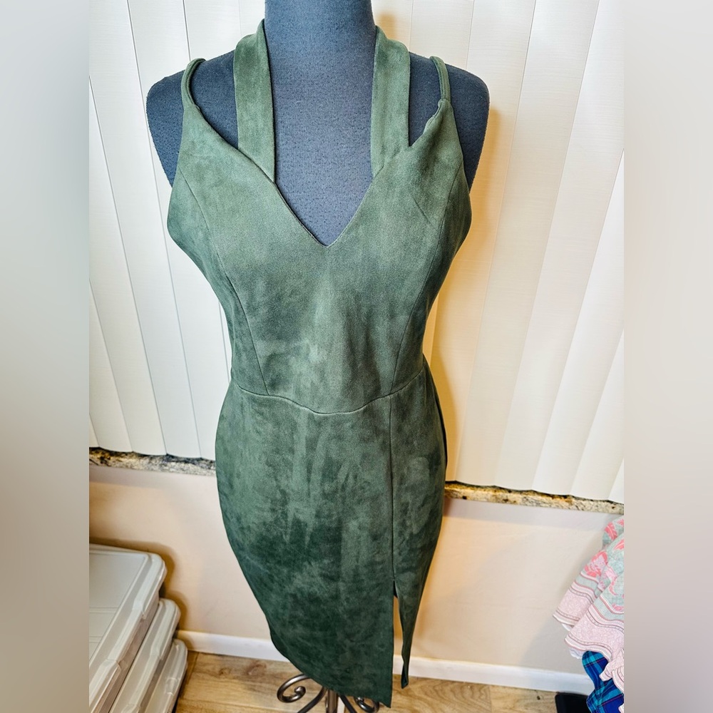 GB Gianni Bini Green Faux Suede Bodycon Date Night Dress Size Large